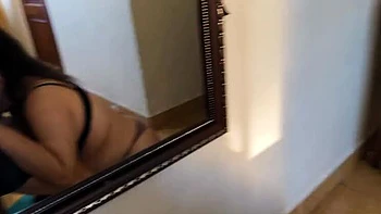 Homemade Neighbor Affair: Brunette Latina Sucks Cock While Boyfriend Works