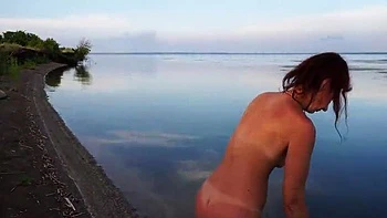 Natella Dance Hot MILF Striptease on Volga River Beach