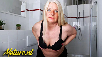 German MILF Rosella Extrem Solo Shower Masturbation - Blonde Mature Pussy Rubbing