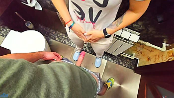 Amateur MILF Gets Stranger Cum in Panties - Restaurant Toilet Creampie Close-Up