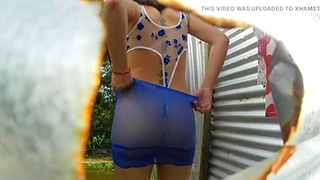 Katrina4deluxe & Pampammedallo - Indian Desi Aunty Big Ass Cameltoe Voyeur Bathroom Spy Hole Recording