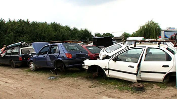 German Couple Fuck in Car Trunk at Junkyard - Big Tits Blowjob Outdoor Threesome