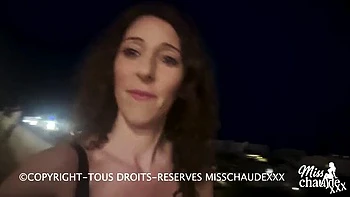 French amateur slut Misschaudexxx gets public outdoor blowjob bar bukkake with big natural tits and deep throat