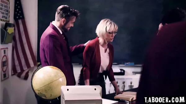50 years old teacher Dee William put herself at odds with four of her students during a class and ends up being gangbanged by her students!