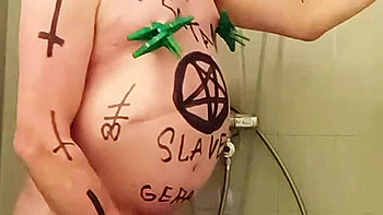 Satan slave takes a perverted piss enema session part 4