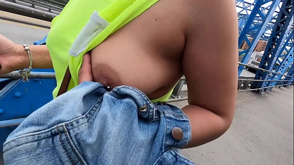 Wife no bra side boobs with pierced nipples in public flashing
