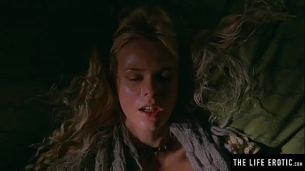 Stunning blonde drenched in sweat as she masturbates to an orgasm