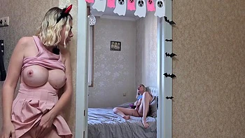 Caught My Stepsister Playing With Her Pussy Ended Up Cumming Together. Halloween 2025