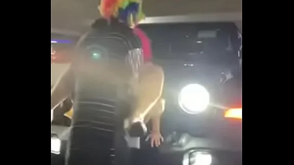 Pink hair whore gets pounded on jeep