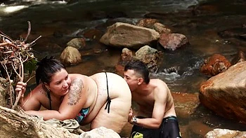 Lexly_16 Outdoor River Fuck with Big Dick Stranger - Latina Blowjob and Cum on Pussy