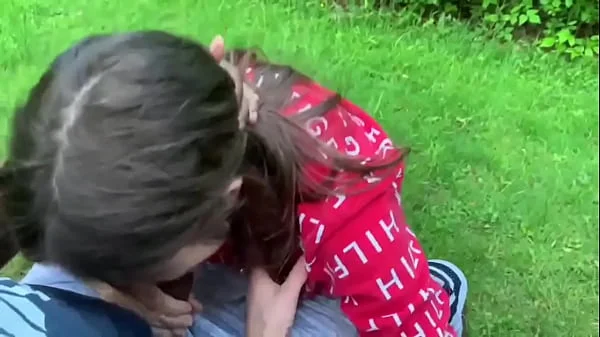 Dyke sucks sloppy dick on park bench