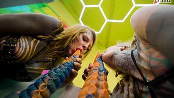 Split Tongue Lesbians Tattooed Toy Play Anal And Atm With Trinity Eclectic