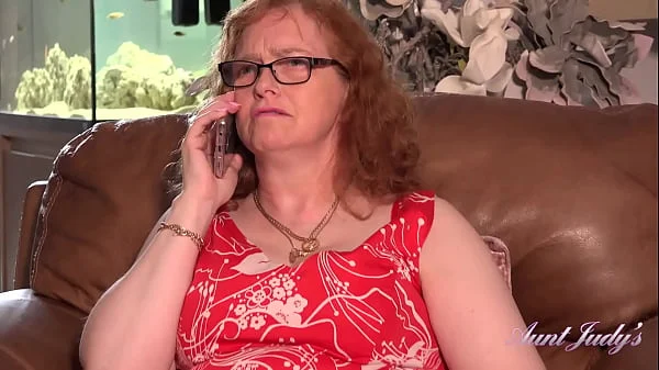 AuntJudys - Curvy 53yr-old Redhead Fiona has Phone Sex in Stockings & Garters