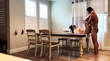 Fucking My Buddy's Wife on the Dining Table While He's Out of Town - Asian MILF Brunette Loud Moaning