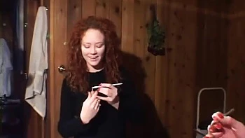 Threesome with a blonde and redhead behind the scenes