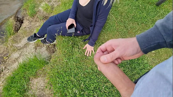 Jerk off a dick near a stranger girl in public