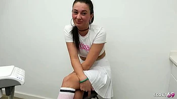 German Teen Nurse Mona Skinny Tattoo Girl Fucks Hard Doggy Style on Gyno Chair POV