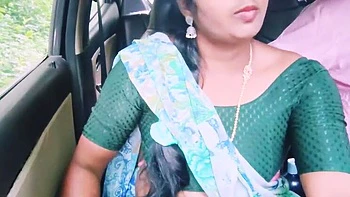 Telugu Honey Lips Cheating Housewife in Sexy Saree Fucks Husband's Brother with Dirty Talk - Car Sex Jungle