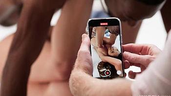 Rebecca Love gets her shaved pussy stuffed with bbc while her husband watches