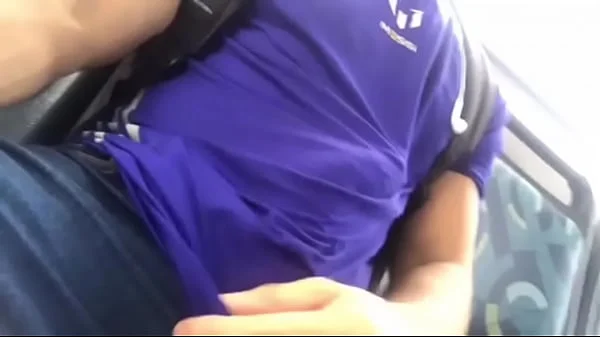 Muscle guy with big dick on bus