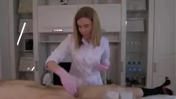 While learning how to shave, the man powerfully cum all over the place