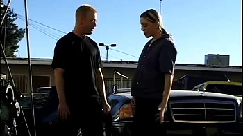 Cute blonde thanks man who fixed her car