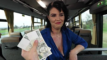 Charlie Dean and Federika are getting busy on a public bus for cash.