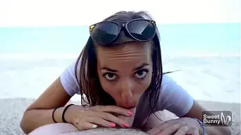 Sloppy Blowjob With Cum Swallow On A Public Beach