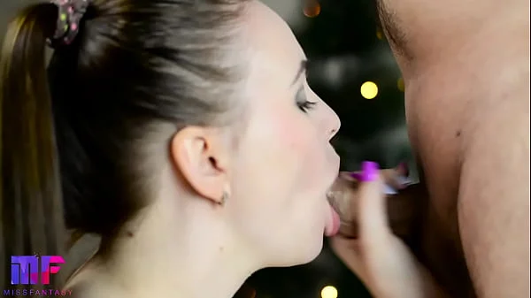 Blowjob close-up. Throbbing of the cock in the mouth. Oral creampie.