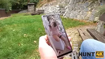 HUNT4K. Hey, hubby, heres your collar – be a good boy while I fuck your wife. Heel!