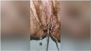 Hairy Pussy In Pink Panties Pissing Close Up