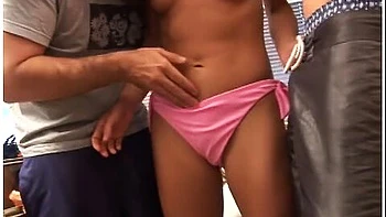 Nasty Granny Masturbates Before Two Men Screw Her On The Sofa