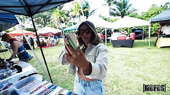 Curvy young chick with hairy pussy Ivy Ireland impaled outdoors