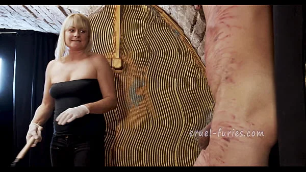 Cruel Blonde MILF Whips Guy's Cock