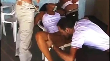 Beautiful and hot brunette moaning and enjoying giving pussy and spit in gang bang: Porn