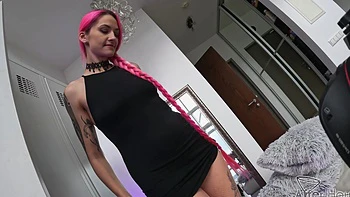 Hungarian beauty Adelle wanking her pussy with a vibrator in the locker room