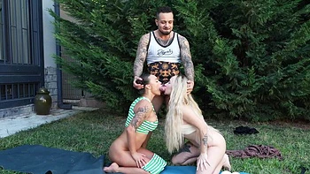 Yoga instructor shares my cock with my neighbor