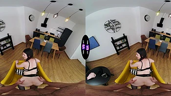 Hot brunette teen Luna Lynx rides huge cock in vr with amazing view