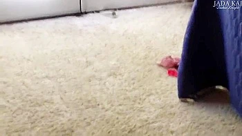 Little Oriental Maid Gets Stuck Below Daybed