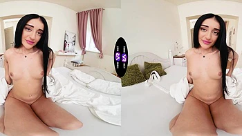 Cute brunette Ara Mix fingers her wet pussy solo