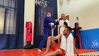 Sporty blonde fucked anal in the gym by her guy