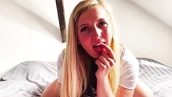 Blonde Chloe Duval's Huge Natural Tits Masturbation