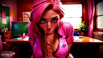 Pink Hair Bimbo Nurse Fucks Patient Hard - Wild Blowjob & Sloppy Sucking Action