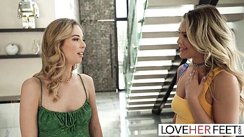 Well-proportioned Millie Morgan and Savvy Suxx at foot worship movie