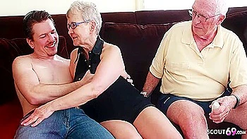Old Granny and Husband's First FFM Threesome with Big Cock