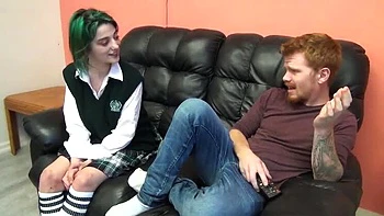 Angelina Jerks Off Guy - Cute Teen with Colored Hair Gives Handjob & Blowjob Compilation