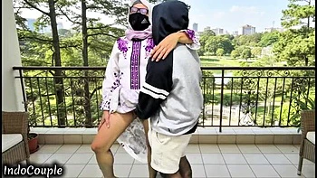 Hijab Cheating Wife Doggy Style Fucked Hard in College Corridor - Indonesian Couple Homemade Porn