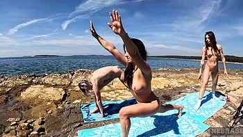 Two Hot Girls Play Sports on Beach with Guy - Gabriella Lati