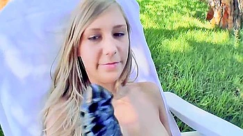 German Blonde Teen Dildos Her Tight Pussy Outside