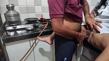 Desi College Girl Fucks Boyfriend in Kitchen with Blowjob and Creampie